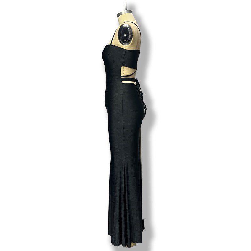 American spring new long dress backless lace - up chest wrap dress - Negative Apparel