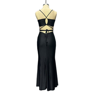 American spring new long dress backless lace - up chest wrap dress - Negative Apparel