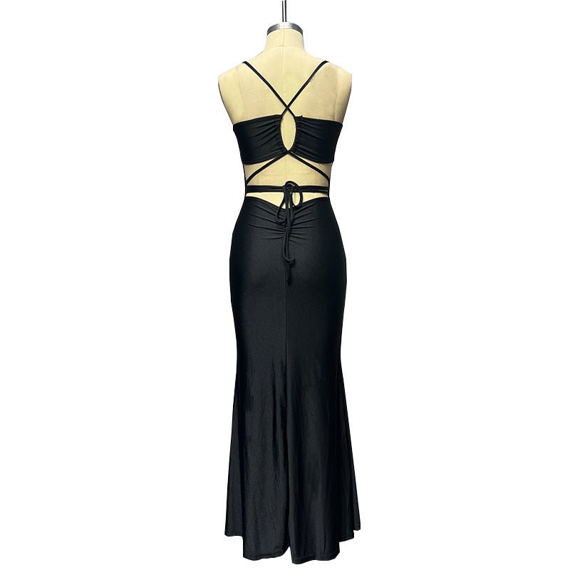 American spring new long dress backless lace - up chest wrap dress - Negative Apparel