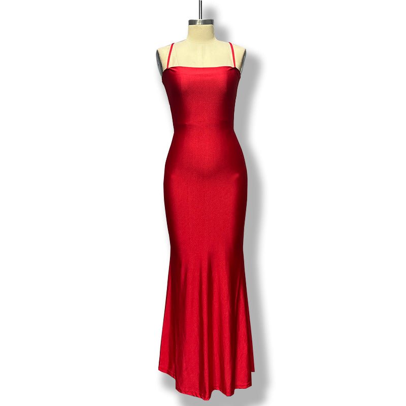 American spring new long dress backless lace - up chest wrap dress - Negative Apparel
