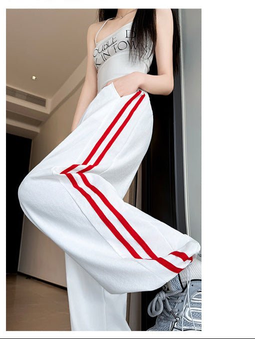 American striped sweatpants women's clothing 2025 new spring and summer loose straight sweatpants mopping the floor and showing thin narrow wide - leg pants - Negative Apparel