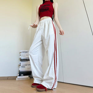 American striped sweatpants women's clothing 2025 new spring and summer loose straight sweatpants mopping the floor and showing thin narrow wide - leg pants - Negative Apparel