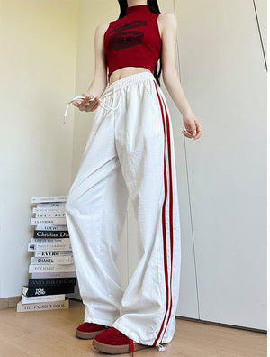 American striped sweatpants women's clothing 2025 new spring and summer loose straight sweatpants mopping the floor and showing thin narrow wide - leg pants - Negative Apparel