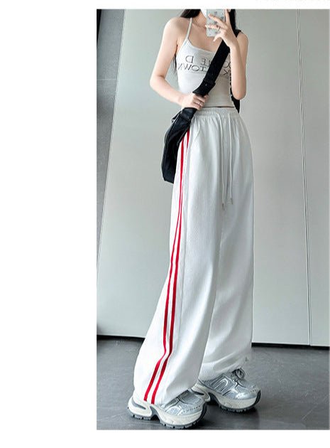 American striped sweatpants women's clothing 2025 new spring and summer loose straight sweatpants mopping the floor and showing thin narrow wide - leg pants - Negative Apparel
