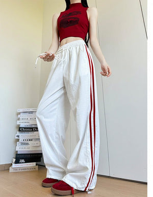 American striped sweatpants women's clothing 2025 new spring and summer loose straight sweatpants mopping the floor and showing thin narrow wide - leg pants - Negative Apparel