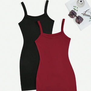 American style sxy solid color suspender dress - Negative Apparel