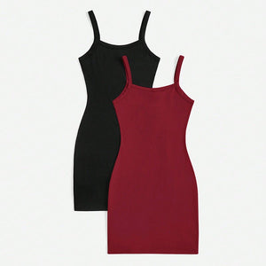 American style sxy solid color suspender dress - Negative Apparel