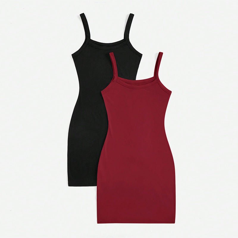 American style sxy solid color suspender dress - Negative Apparel