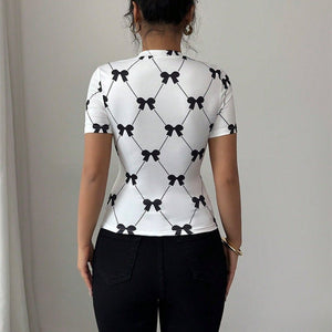 American style temperament T-shirt slim - fit short - sleeved milk silk elastic top - Negative Apparel