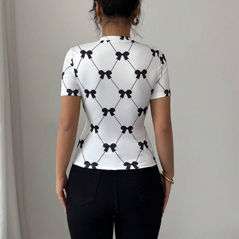 American style temperament T-shirt slim - fit short - sleeved milk silk elastic top - Negative Apparel