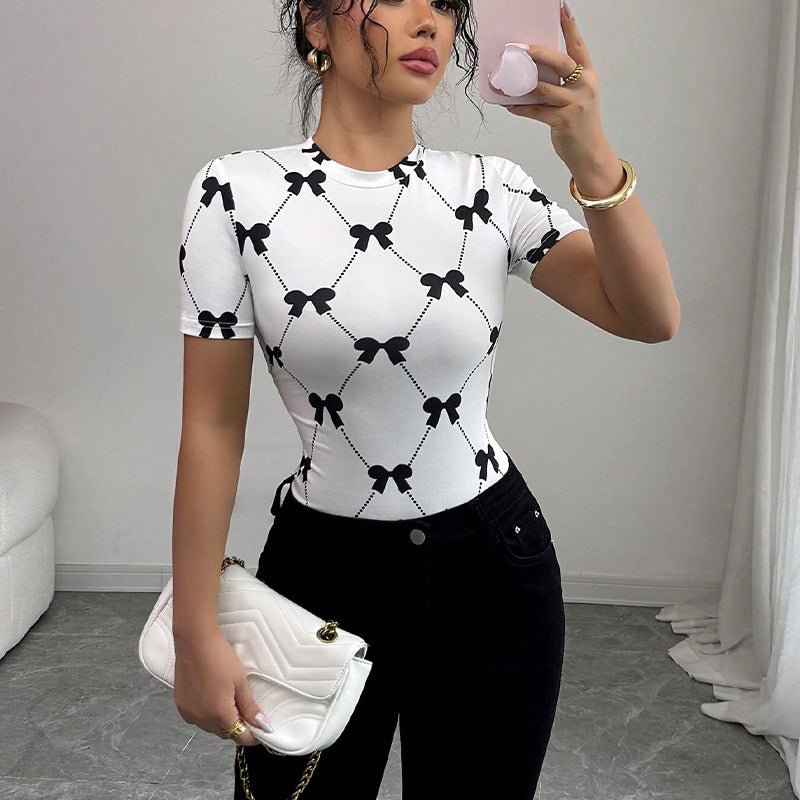 American style temperament T-shirt slim - fit short - sleeved milk silk elastic top - Negative Apparel