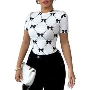 American style temperament T-shirt slim - fit short - sleeved milk silk elastic top - Negative Apparel