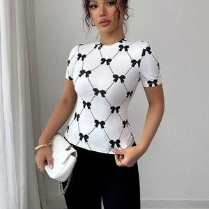American style temperament T-shirt slim - fit short - sleeved milk silk elastic top - Negative Apparel