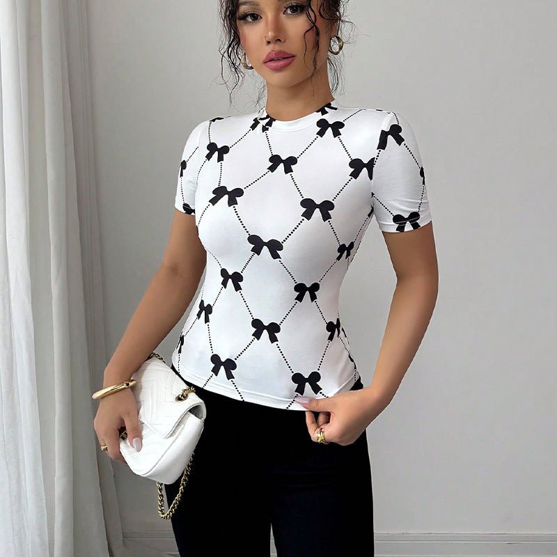 American style temperament T-shirt slim - fit short - sleeved milk silk elastic top - Negative Apparel