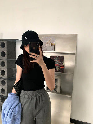 American style white t-shirt for women, short sleeves, shoulder length, 2025 new style, slim round neck, cotton layered bottoming top - Negative Apparel