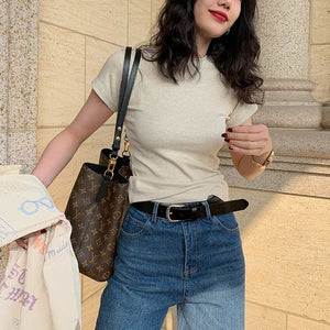 American style white t-shirt for women, short sleeves, shoulder length, 2025 new style, slim round neck, cotton layered bottoming top - Negative Apparel