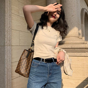 American style white t-shirt for women, short sleeves, shoulder length, 2025 new style, slim round neck, cotton layered bottoming top - Negative Apparel