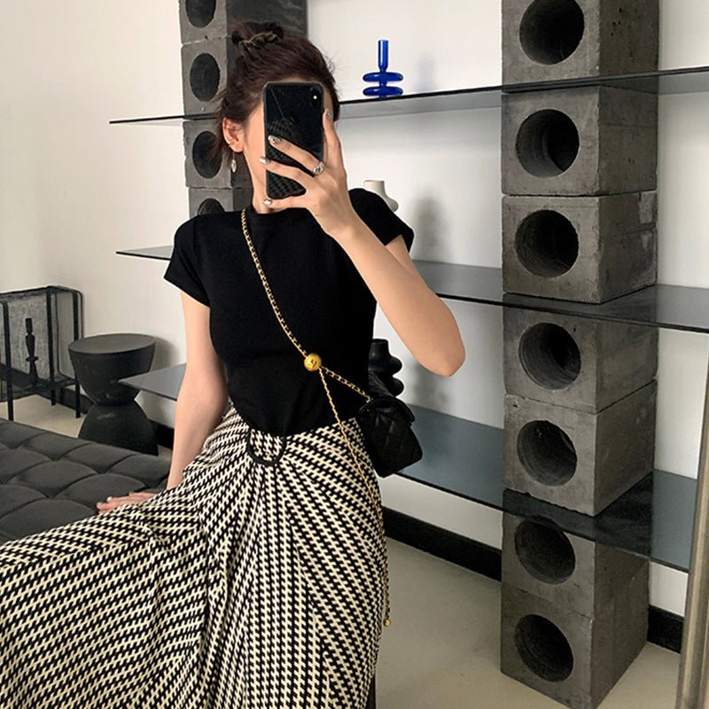 American style white t-shirt for women, short sleeves, shoulder length, 2025 new style, slim round neck, cotton layered bottoming top - Negative Apparel