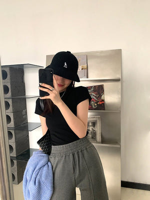 American style white t-shirt for women, short sleeves, shoulder length, 2025 new style, slim round neck, cotton layered bottoming top - Negative Apparel