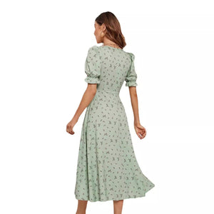 American summer printed button waist floral dress female - Negative Apparel