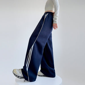 American sweatpants women's clothing 2025 new pants women's spring and autumn design sense casual wide - leg pants straight striped sweatpants - Negative Apparel