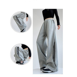 American sweatpants women's clothing 2025 new pants women's spring and autumn design sense casual wide - leg pants straight striped sweatpants - Negative Apparel
