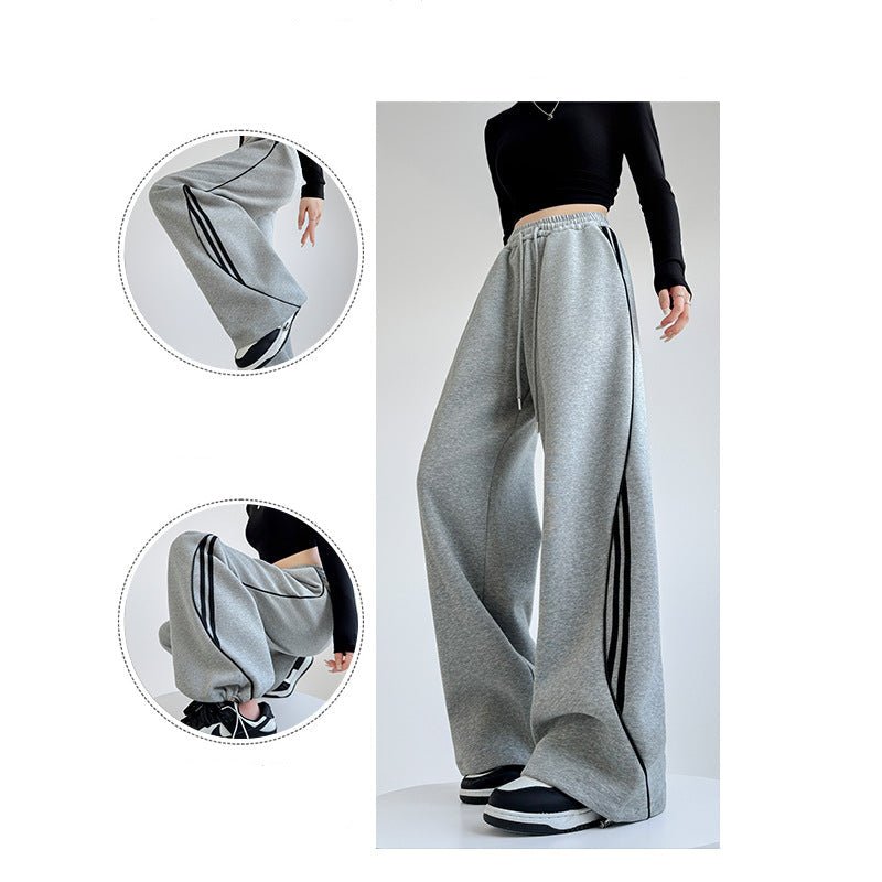 American sweatpants women's clothing 2025 new pants women's spring and autumn design sense casual wide - leg pants straight striped sweatpants - Negative Apparel