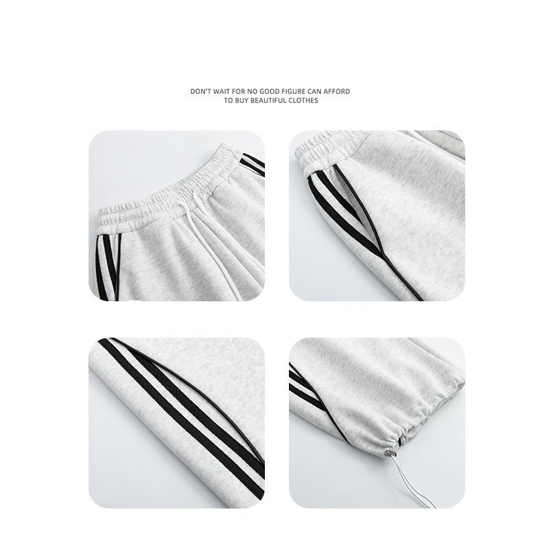 American sweatpants women's clothing 2025 new pants women's spring and autumn design sense casual wide - leg pants straight striped sweatpants - Negative Apparel