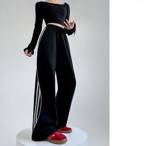 American sweatpants women's clothing 2025 new pants women's spring and autumn design sense casual wide - leg pants straight striped sweatpants - Negative Apparel