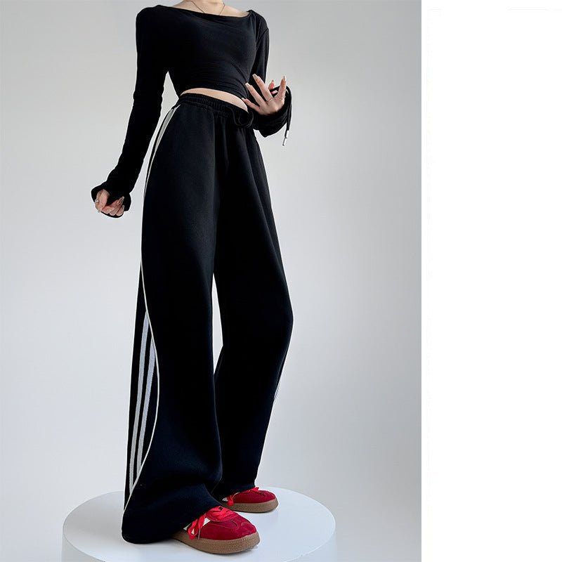 American sweatpants women's clothing 2025 new pants women's spring and autumn design sense casual wide - leg pants straight striped sweatpants - Negative Apparel