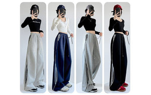 American sweatpants women's clothing 2025 new pants women's spring and autumn design sense casual wide - leg pants straight striped sweatpants - Negative Apparel
