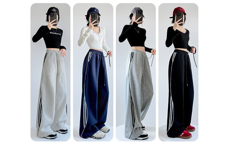 American sweatpants women's clothing 2025 new pants women's spring and autumn design sense casual wide - leg pants straight striped sweatpants - Negative Apparel