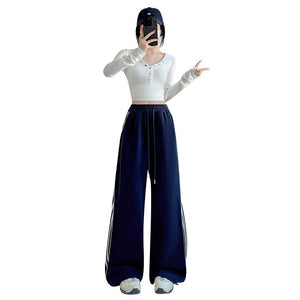 American sweatpants women's clothing 2025 new pants women's spring and autumn design sense casual wide - leg pants straight striped sweatpants - Negative Apparel