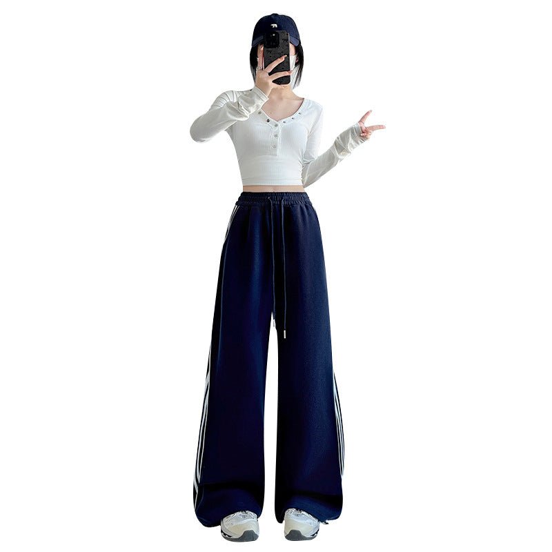 American sweatpants women's clothing 2025 new pants women's spring and autumn design sense casual wide - leg pants straight striped sweatpants - Negative Apparel