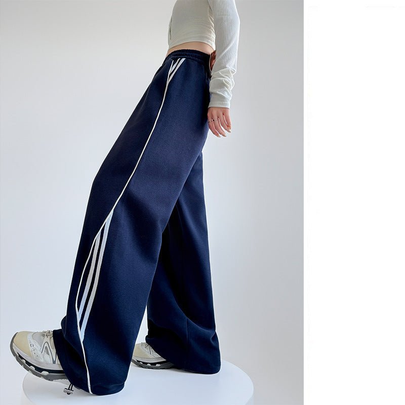 American sweatpants women's clothing 2025 new pants women's spring and autumn design sense casual wide - leg pants straight striped sweatpants - Negative Apparel