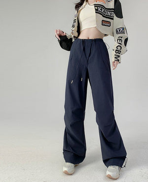 American sweatpants women's summer thin high waist wide legs parachute pants casual thin quick drying overalls women's pants - Negative Apparel