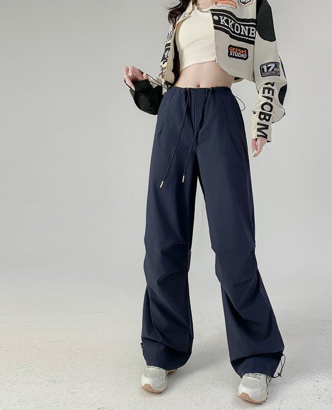 American sweatpants women's summer thin high waist wide legs parachute pants casual thin quick drying overalls women's pants - Negative Apparel