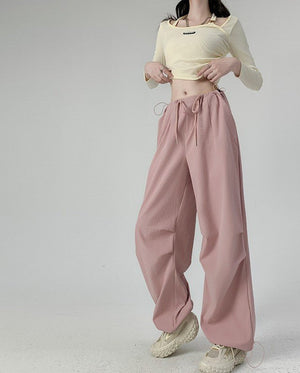 American sweatpants women's summer thin high waist wide legs parachute pants casual thin quick drying overalls women's pants - Negative Apparel