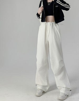 American sweatpants women's summer thin high waist wide legs parachute pants casual thin quick drying overalls women's pants - Negative Apparel