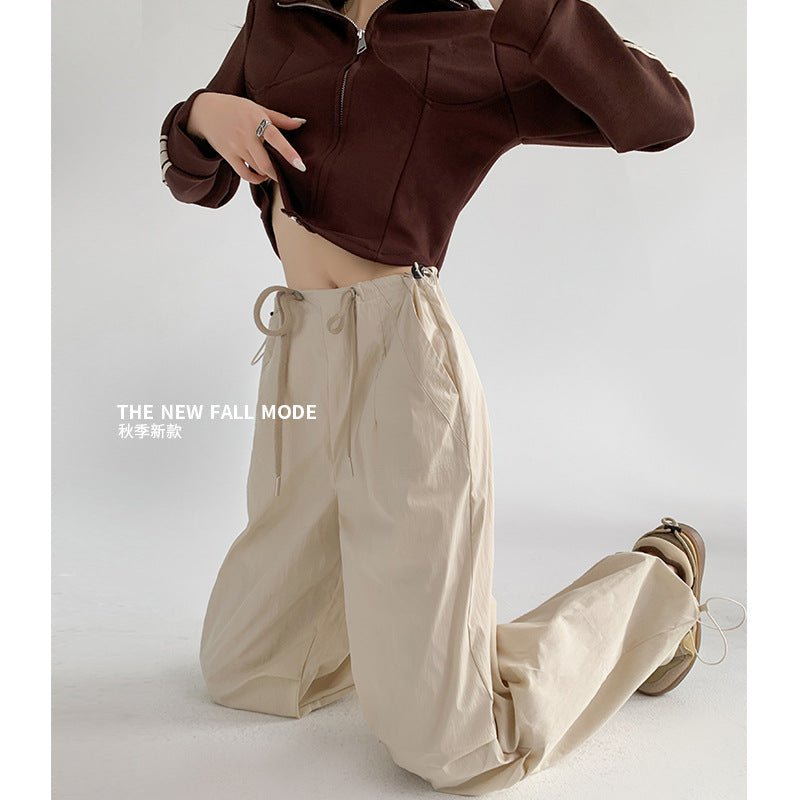 American sweatpants women's summer thin high waist wide legs parachute pants casual thin quick drying overalls women's pants - Negative Apparel