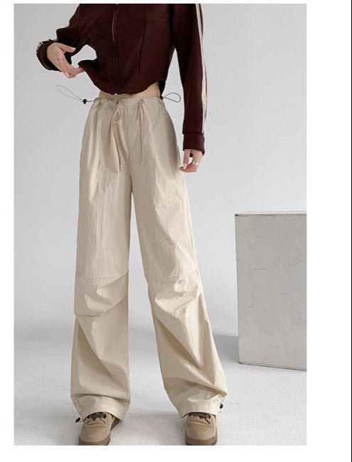 American sweatpants women's summer thin high waist wide legs parachute pants casual thin quick drying overalls women's pants - Negative Apparel