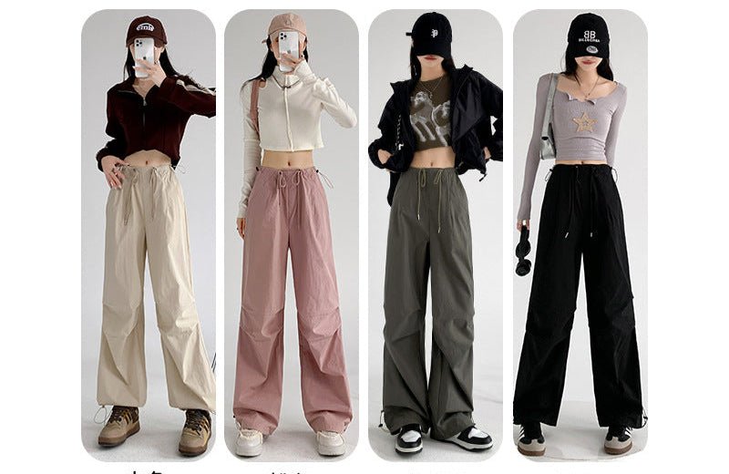 American sweatpants women's summer thin high waist wide legs parachute pants casual thin quick drying overalls women's pants - Negative Apparel