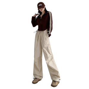 American sweatpants women's summer thin high waist wide legs parachute pants casual thin quick drying overalls women's pants - Negative Apparel