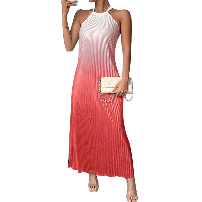 an and n fashion sexy backless halter neck dress spring and summer gradient sleeveless suspenders A - line long skirt pullover - Negative Apparel