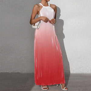 an and n fashion sexy backless halter neck dress spring and summer gradient sleeveless suspenders A - line long skirt pullover - Negative Apparel