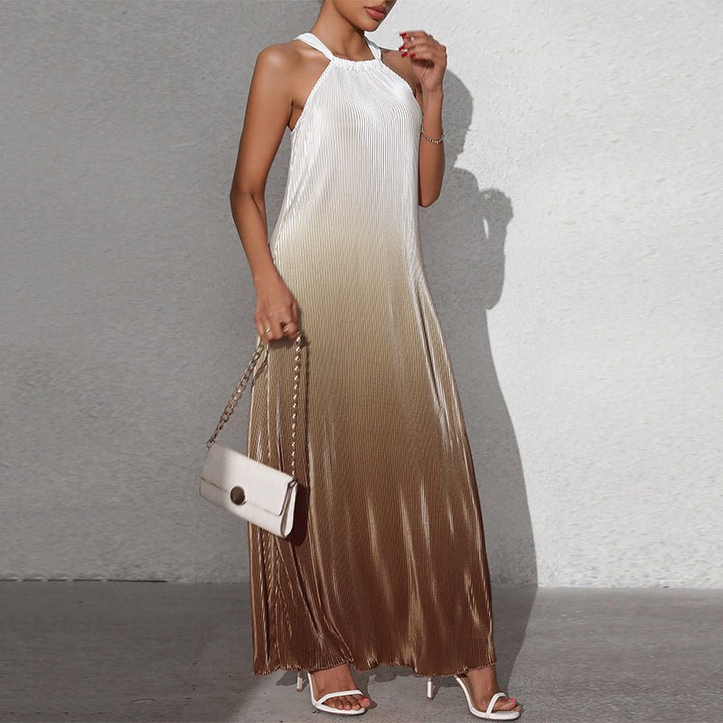 an and n fashion sexy backless halter neck dress spring and summer gradient sleeveless suspenders A - line long skirt pullover - Negative Apparel