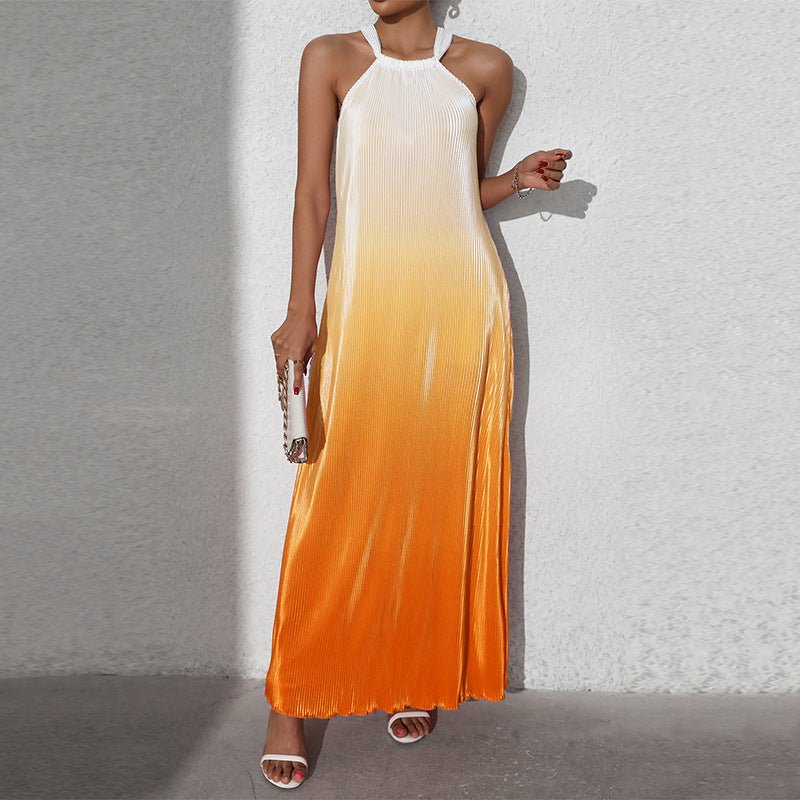 an and n fashion sexy backless halter neck dress spring and summer gradient sleeveless suspenders A - line long skirt pullover - Negative Apparel