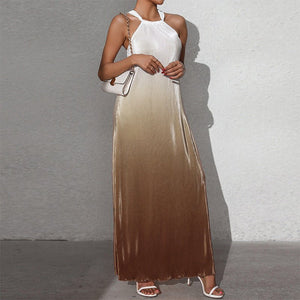 an and n fashion sexy backless halter neck dress spring and summer gradient sleeveless suspenders A - line long skirt pullover - Negative Apparel