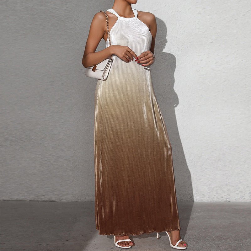 an and n fashion sexy backless halter neck dress spring and summer gradient sleeveless suspenders A - line long skirt pullover - Negative Apparel