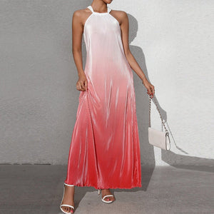 an and n fashion sexy backless halter neck dress spring and summer gradient sleeveless suspenders A - line long skirt pullover - Negative Apparel